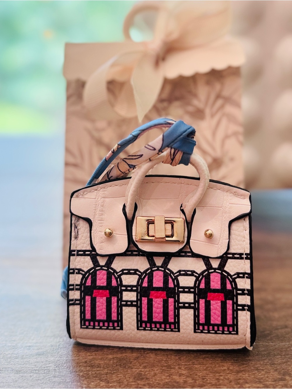 White Patterned Mini handbag charm